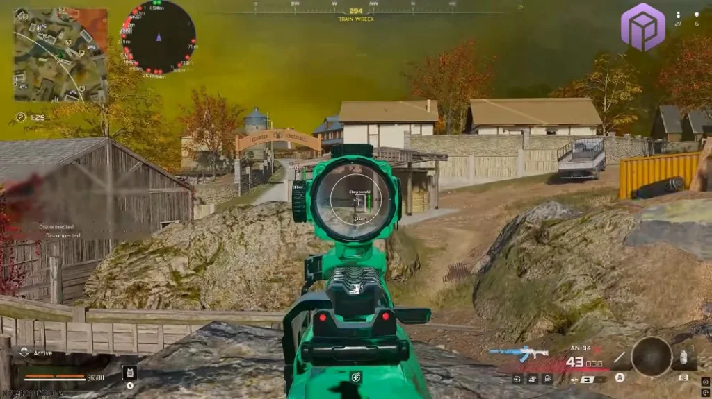 Warzone player ESP distance tags at Research Center through gas with AK-47